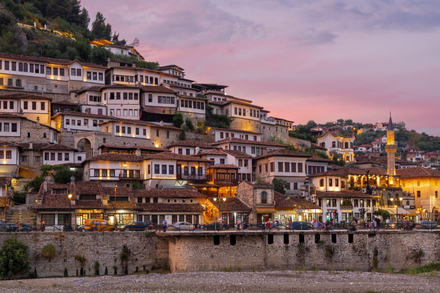 The old houses of Berat at dusk
